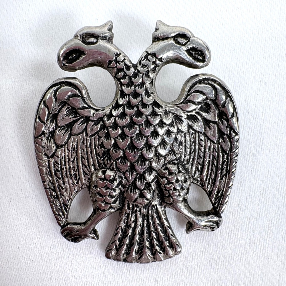 Vintage 800 German Silver Double Headed Eagle Brooch Heraldic Masonic Pin